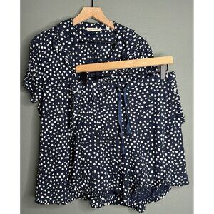 Soft Surroundings Women's Large Pajama Short Set Polka Dot Soft Ruffle
